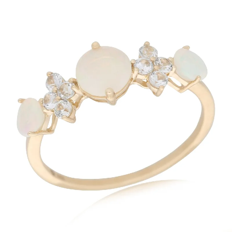 Natural stone ring-14Kt Gold Ethiopian Opal and White Sapphire Ring