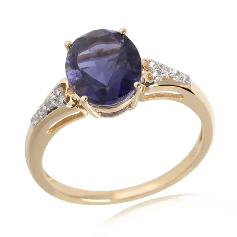 Ripple swirl ring-14Kt Yellow Gold Iolite and White Natural Zircon Ring