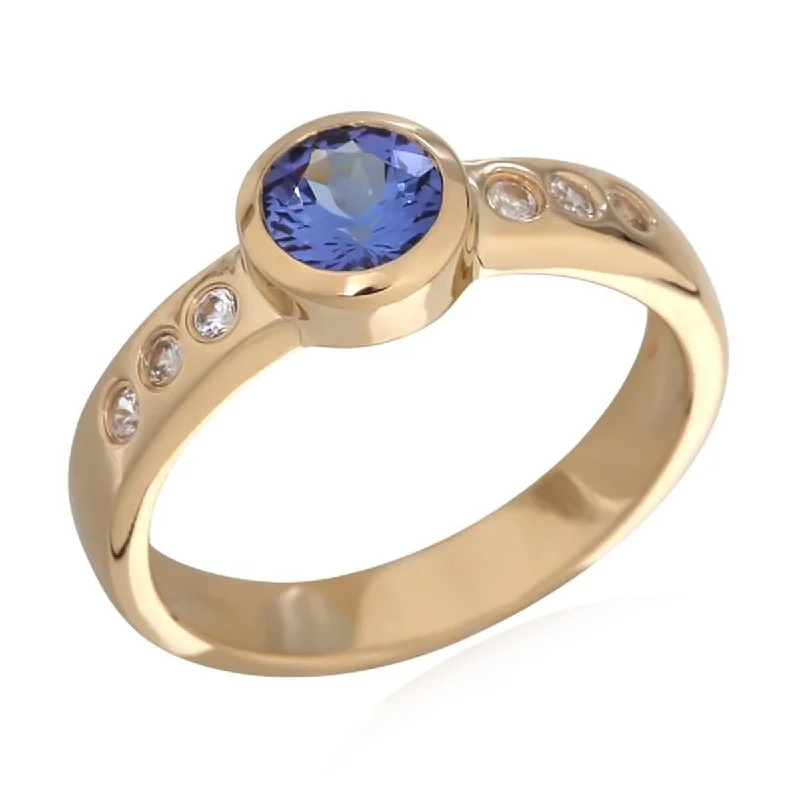 Sixteen-stone ring-14Kt Yellow Gold Tanzanite and White Natural Zircon Ring