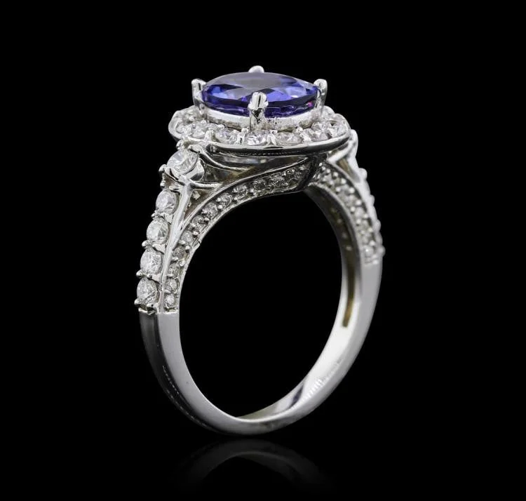 Textured wedding ring-14KW 2.20 Tanzanite and Diamond Ring