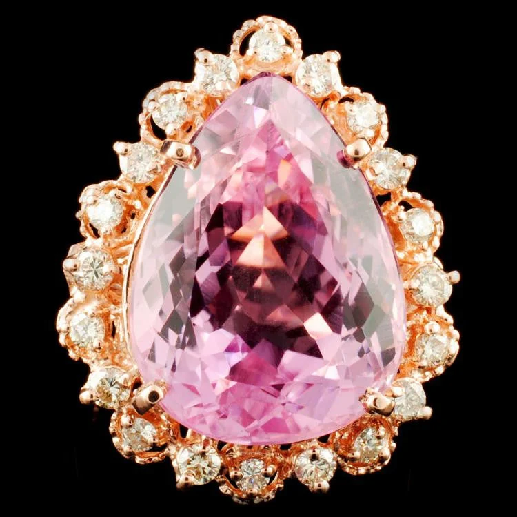 Brook pebble ring-18.48 ct Kunzite and 0.68 ctw Diamond 14K Rose Gold Ladies Ring