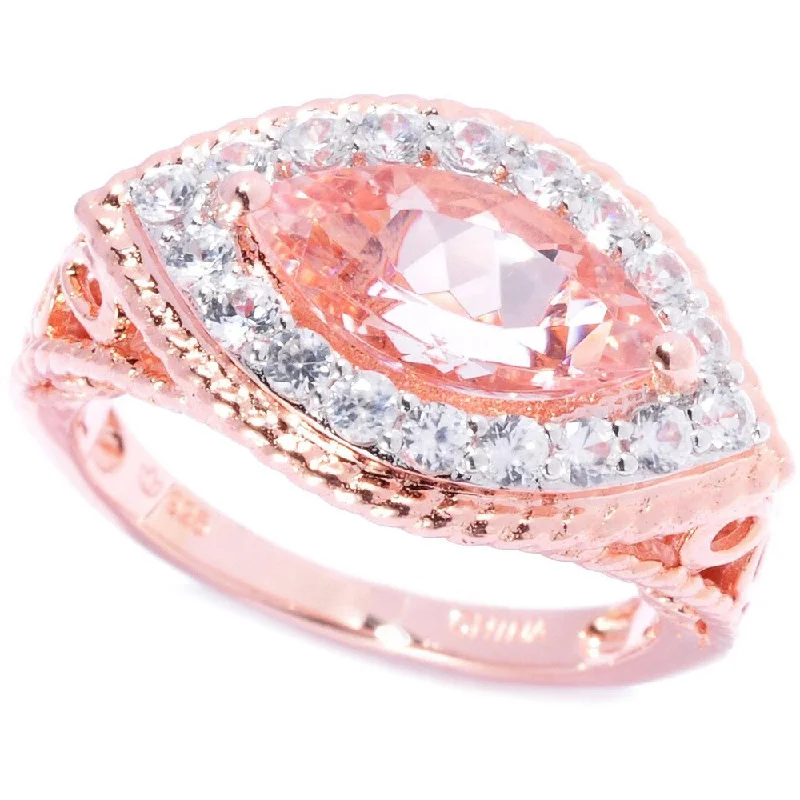 Multi-metal ring-18k Rose Gold Marquise Morganite White Zircon Ring