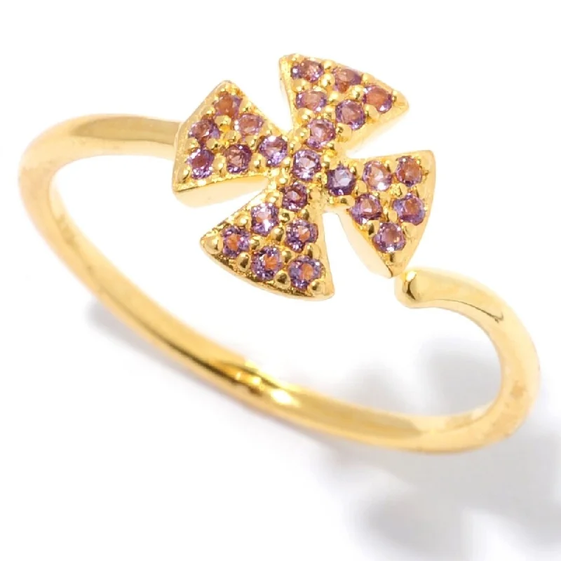 Worn edge ring-18k Yellow Gold Plated Over Sterling Silver African Amethyst Ring