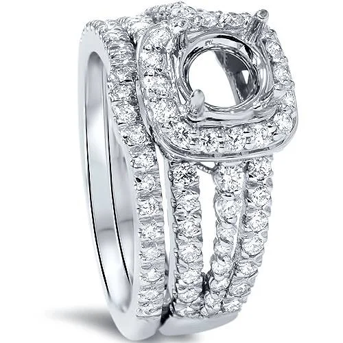 Flicker spark ring-1ct Cushion Halo Diamond Engagement Mount Set 14K White Gold