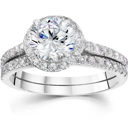 Luminous set ring-2 1/2 Carat Halo Round Enhanced Diamond Engagement Ring Matching Wedding Band Set