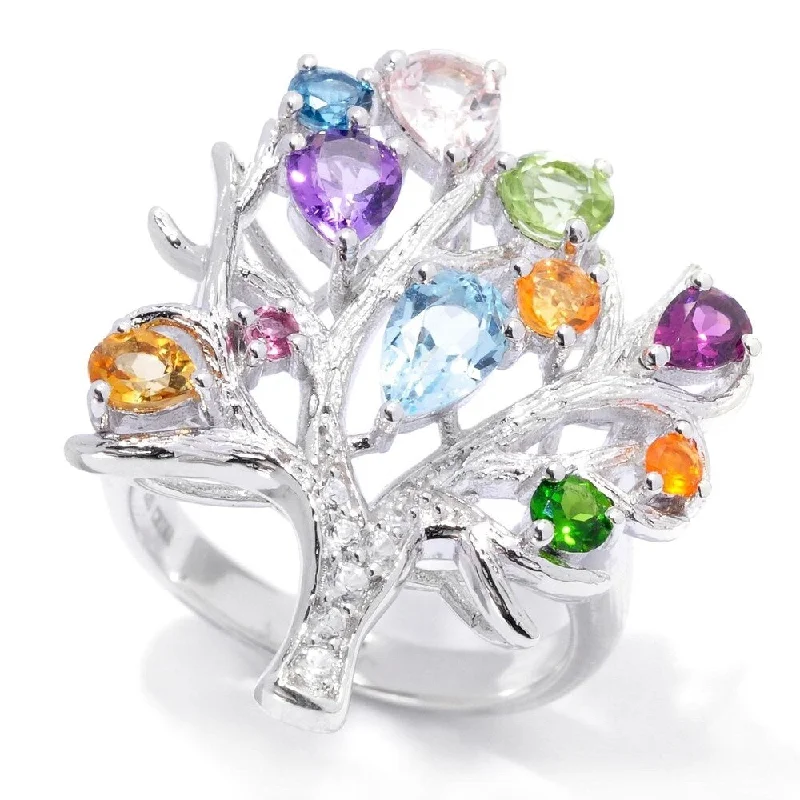 Scored groove ring-2.21ctw Multi Gemstone Tree of Life Ring