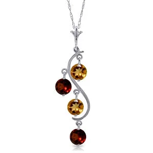 Scuffed edge necklace-2.3 Carat 14K Solid White Gold Necklace Natural Citrine Garnet