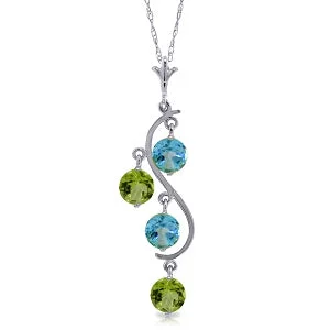 Crescent pendant necklace-2.3 Carat 14K Solid White Gold Necklace Natural Peridot Blue Topaz