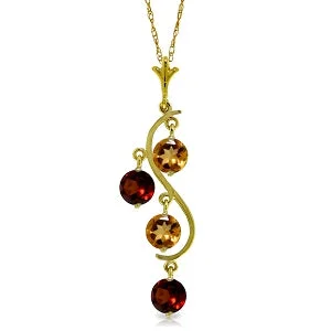 Fossil fragment necklace-2.3 Carat 14K Solid Yellow Gold Necklace Natural Citrine Garnet