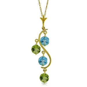 Scored groove necklace-2.3 Carat 14K Solid Yellow Gold Necklace Natural Peridot Blue Topaz