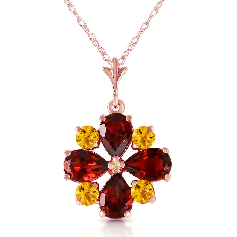 Birch grain necklace-2.43 Carat 14K Solid Rose Gold Dark Passion Garnet Citrine Necklace