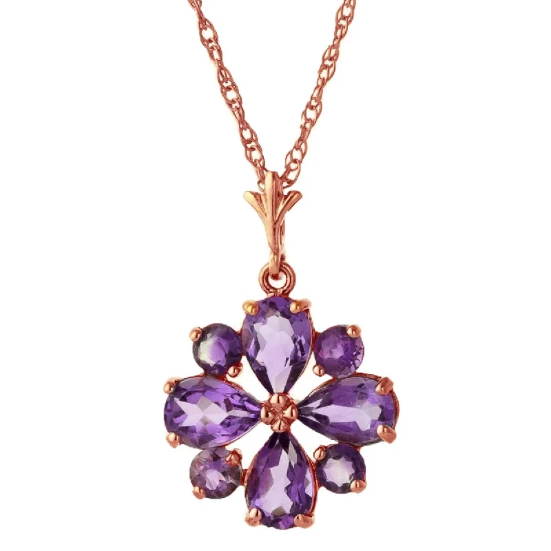 Flat bezel necklace-2.43 Carat 14K Solid Rose Gold Fair Winter Amethyst Necklace