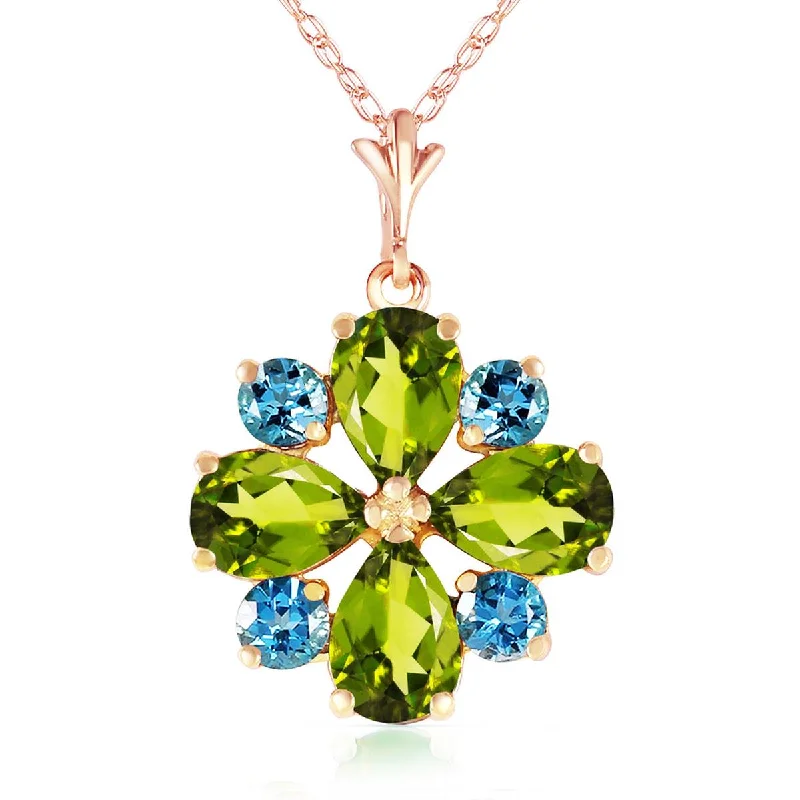 Edge gem necklace-2.43 Carat 14K Solid Rose Gold Necklace Peridot Blue Topaz