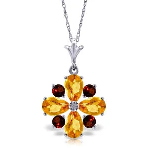 Delicate swirl necklace-2.43 Carat 14K Solid White Gold All The Kings Men Citrine Garnet Necklace