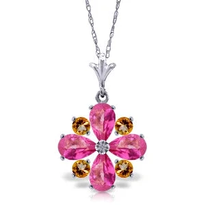 Shell fragment necklace-2.43 Carat 14K Solid White Gold Necklace Natural Pink Topaz Citrine