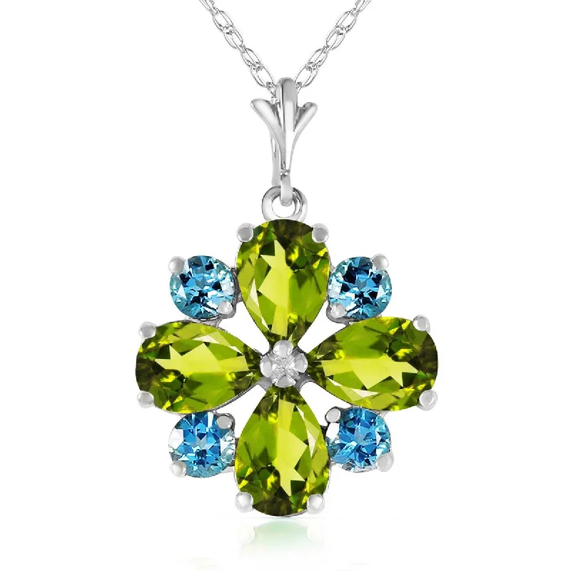 Flat bezel necklace-2.43 Carat 14K Solid White Gold Necklace Peridot Blue Topaz