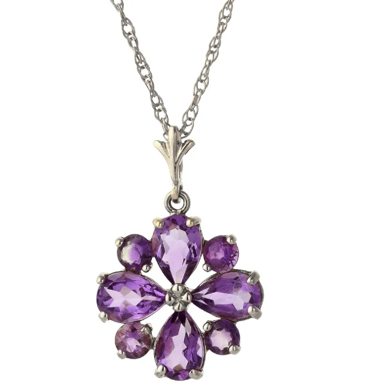 Tulip cluster necklace-2.43 Carat 14K Solid White Gold Winter Twilight Amethyst Necklace