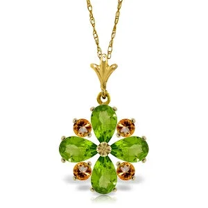 Birch grain necklace-2.43 Carat 14K Solid Yellow Gold Amethyst Of Love Peridot Citrine Necklace