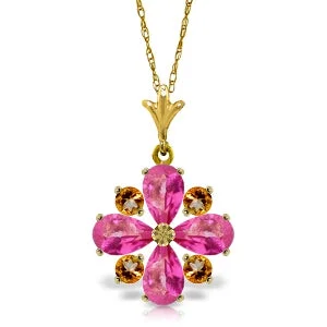 Five-knot necklace-2.43 Carat 14K Solid Yellow Gold Necklace Natural Pink Topaz Citrine