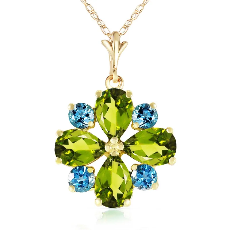 Peak gem necklace-2.43 Carat 14K Solid Yellow Gold Necklace Peridot Blue Topaz