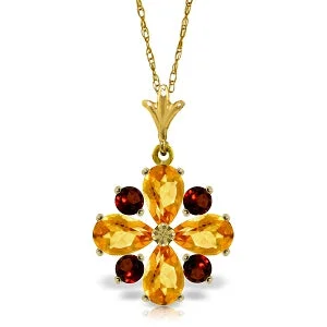 Baroque bend necklace-2.43 Carat 14K Solid Yellow Gold Piercing Gaze Garnet Citrine Necklace