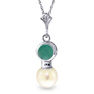 Hexagon stone necklace-2.48 Carat 14K Solid White Gold Necklace Emerald Pearl