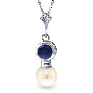 Maple wood necklace-2.48 Carat 14K Solid White Gold Necklace Sapphire Pearl