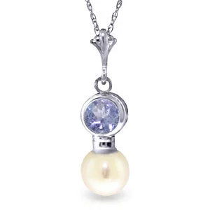 Twilight gray necklace-2.48 Carat 14K Solid White Gold Necklace Tanzanite Pearl