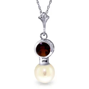 Ash sprig necklace-2.48 Carat 14K Solid White Gold Something Gained Garnet Pearl Necklace