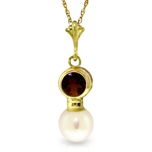 Cotton weave necklace-2.48 Carat 14K Solid Yellow Gold Immortality Garnet Pearl Necklace