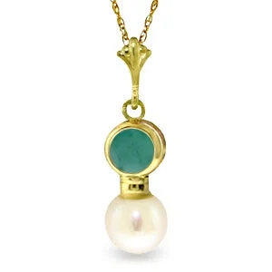 Wavy chain necklace-2.48 Carat 14K Solid Yellow Gold Necklace Emerald Pearl