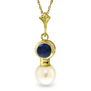 Cedar nut necklace-2.48 Carat 14K Solid Yellow Gold Necklace Sapphire Pearl