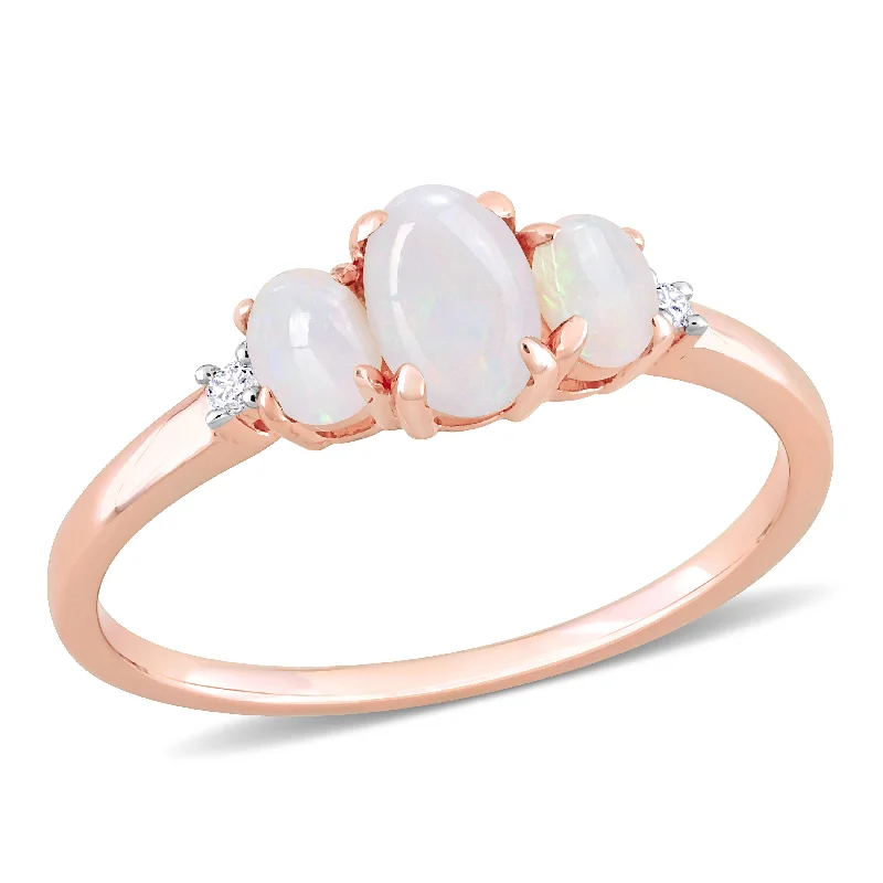 Coral branch ring-2/5 CT TGW Opal and Diamond Accent 3-Stone Ring in 10K Rose Gold