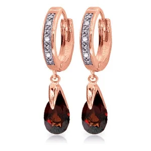 Paired gemstone necklace-2.53 Carat 14K Solid Rose Gold Diamond Pear Garnet Drop Hoops