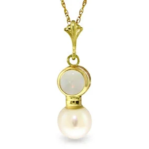 Delicate swirl necklace-2.59 Carat 14K Solid Yellow Gold Necklace Natural Opal Pearl