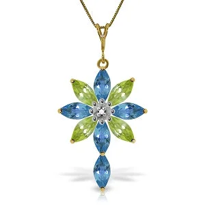 Lemon amber necklace-2 Carat 14K Solid Yellow Gold Necklace Diamond, Blue Topaz Peridot