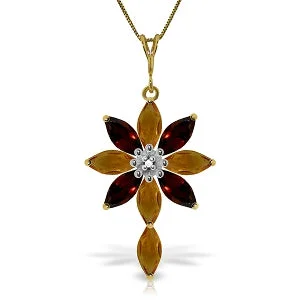 Shale fleck necklace-2 Carat 14K Solid Yellow Gold Necklace Diamond, Citrine Garnet