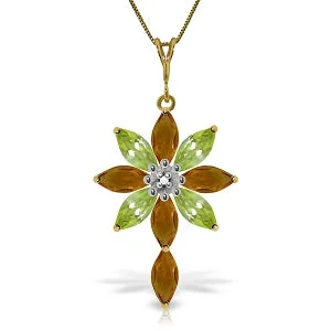 Twilight gray necklace-2 Carat 14K Solid Yellow Gold Necklace Diamond, Citrine Peridot