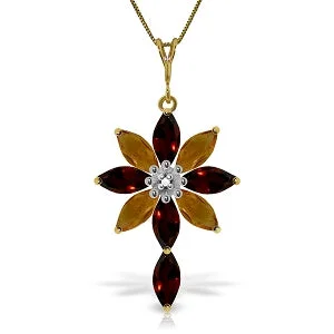 Chipped rim necklace-2 Carat 14K Solid Yellow Gold Necklace Diamond, Garnet Citrine