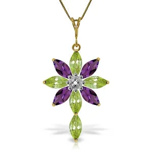 Ripple swirl necklace-2 Carat 14K Solid Yellow Gold Necklace Diamond, Peridot Amethyst