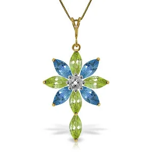 Etruscan gold necklace-2 Carat 14K Solid Yellow Gold Necklace Diamond, Peridot Blue Topaz