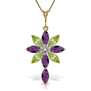 Onyx spike necklace-2 Carat 14K Solid Yellow Gold Necklace Diamond, Purple Amethyst Peridot