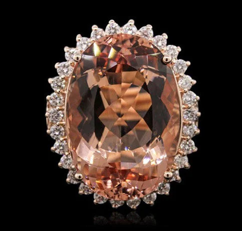 Offset gem ring-26.36 ct Morganite and .60 ctw Diamond 14K Rose Gold Ladies Ring