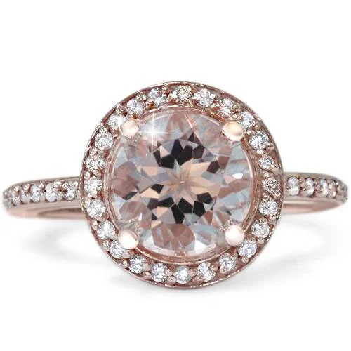 Inset groove ring-2ct Morganite & Diamond Halo Vintage Antique Engagement Ring 14K Rose Gold