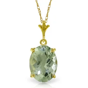 Paired gemstone necklace-3.2 Carat 14K Solid Yellow Gold Distant Places Green Amethyst Necklace