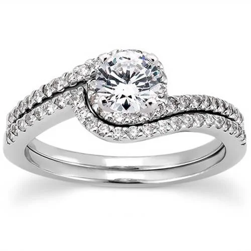 Bud halo ring-3/4 CT Diamond Engagement Ring Set 14K White Gold