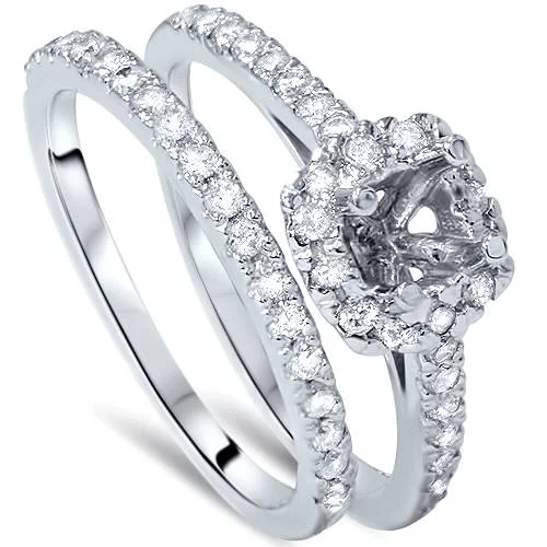 Vine curl ring-3/4ct Cushion Halo Engagement Ring Setting & Band 14K White Gold