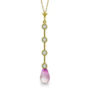 Moor grass necklace-3.56 Carat 14K Solid Yellow Gold Necklace Natural Diamond Pink Topaz