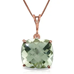 Peak gem necklace-3.6 Carat 14K Solid Rose Gold Necklace Natural Checkerboard Cut Green Amethyst