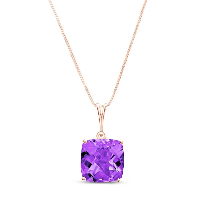 Retro mine necklace-3.6 Carat 14K Solid Rose Gold Necklace Natural Checkerboard Cut Purple Amethyst